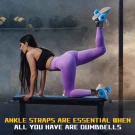 Ankle Straps for Cable Machine and Dumbbell, Dumbbell Foot Attachment for Gym with Longer Nylon Strap/Protective Gasket/5 Steel D-Ring, Tibialis Trainer, Leg Workouts, Hamstring Curls for Women Men