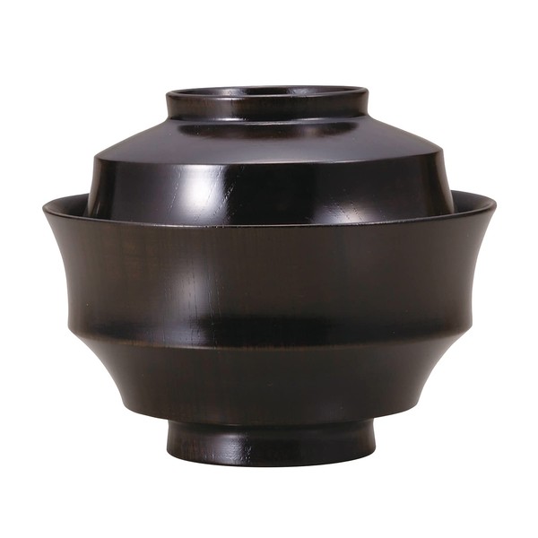 Yamanaka Coating SO-0538 Kashouan Wooden Boiled Bowl, 4.3 Piece Shape, 5.1 inches (13 cm), Keyaki, Black Sash