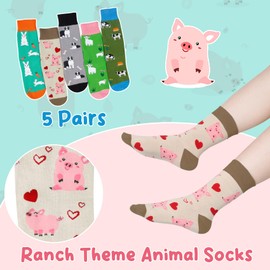 Chalier Cozy 5 Pairs Women Socks Cute Cat Dog Ladies Socks Animal Themed Patterns Gifts Socks for Women Novelty Funny Cotton Socks,One Size(Z6-ranch theme)