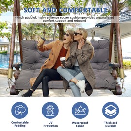 QLWY-MQL Porch Swing Replacement Cushions: 2-3 Seater Outdoor Waterproof Swing Cushions with Ties - Thick Swing Cushion with Backrest for Garden Patio Furniture Loveseat
