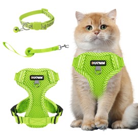 Muecleao Cat Harness with Lead, Escape Proof, Cat Lead with Harness for Cats, Adjustable Cat Harness, Cat Collar with Reflective Strips for Outdoor Use (Fluorescent Green, S)