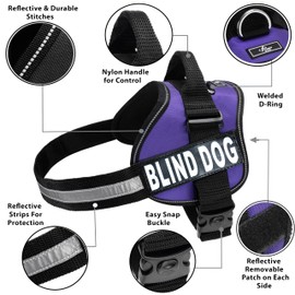 Doggie Stylz Blind Dog Vest Harness with Removable Patches and Reflective Trim. Comes with 2 Blind Dog Reflective Hook and Loop Patches. Measure Dogs Girth Before Purchase (Girth 19”- 25" Purple)