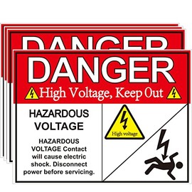 Hazardous Voltage Safety Warning Sticker 3" X 4" Danger Voltage Warning Keep Out Label Decal Vinyl Adhesive High Voltage Electrical Safety Warning Sign Sticker for Battery Bank, in-Wall Safe 8 Pack