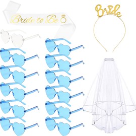 jenich Pack of 15 JGA Sunglasses Women Sunglasses Heart JGA Glasses Heart Shape Bride Veil JGA Bride Sash Headband JGA Accessories Stag Night