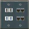 RiteAV 2 Port HDMI 2 USB 3.0 4 Cat6-Shielded Ethernet Jack Wall Plate - Flat 2 Gang [Stainless Steel]