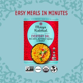 Maya Kaimal - Organic Indian Everyday Dal - Red Lentil 10oz - Fully Cooked with Butternut Squash and Coconut - Vegan - Microwavable - Ready to Eat Meals- Pack of 6
