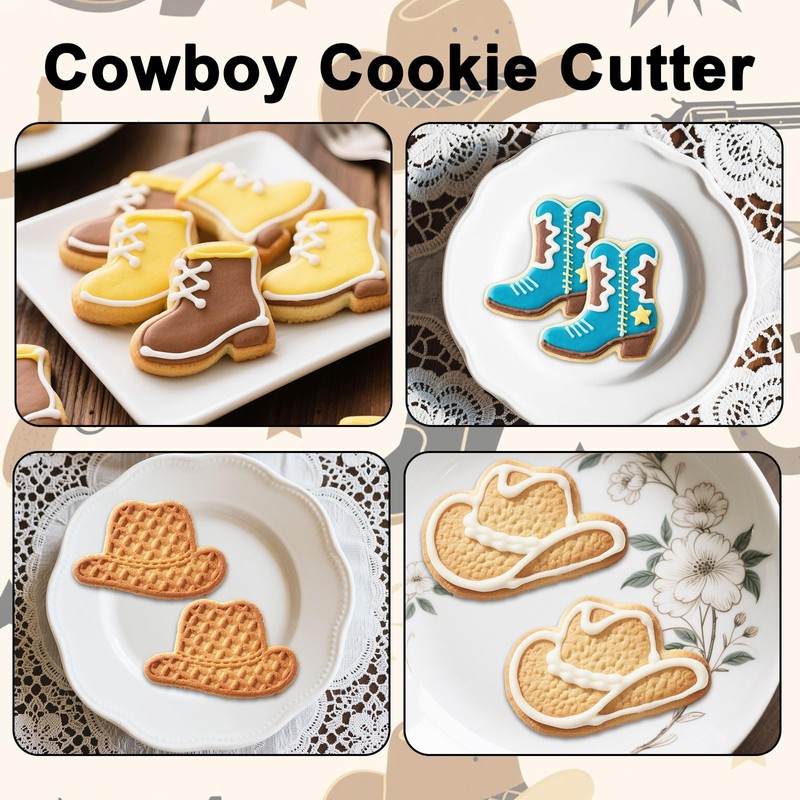 2pcs Cowboy Cookie Cutter, Stainless Steel Cowboy Boot & Western