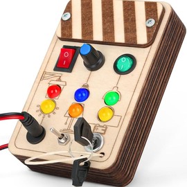 Joyreal Busy Board, Montessori Toys, Wooden Busy Board with LED Light Up Switch,  Learning Sensory Travel Toys, Valentine's Day Gifts Idea for Kids:_MX015