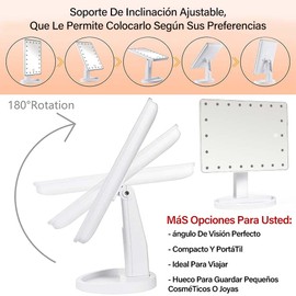 LUMEZING Espejo luz led Maquillaje de Alta definición con 22 Luces Ajustables,Utensilio para maquillar con Luces e Intensidad Adaptable,conexión USB o Pilas y rotación de 180° para Uso Personal