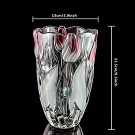 Glass Flowers Vase 9.3 inch Tall, Unique Crystal Vases for Tables Centerpieces, Vintage and Tulip Shape Large Vases Christmas Thanksgiving Gifts.
