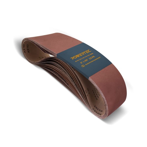 POWERTEC 6 x 48 Inch Sanding Belts, 2 Each of 60/80/ 120/150/240/400 Grits, 12PK,Aluminum Oxide Belt Sander Sanding Belt Assortment for Bench Belt Sander,Wood & Paint Sanding,Metal Polishing (110167)