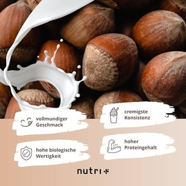 Nutri + Proteinpulver Vegan Haselnuss 1 kg - 83% Eiwei√ü - 3k Protein Powder Hazelnut Flavor - Veganes Eiwei√üpulver Nuss ohne Gluten, Zucker + Whey
