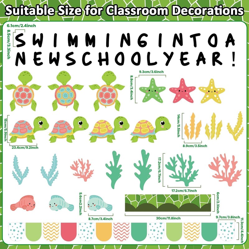 Justforjoyful Sea Turtle Bulletin Board Set Ocean Cutout Classroom Decoration