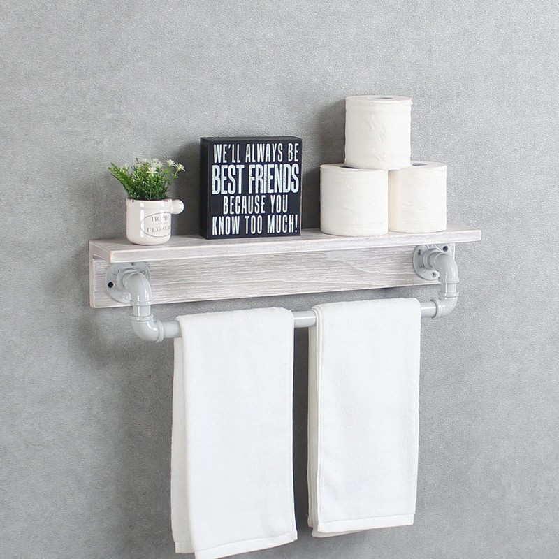 MBQQ Industrial Pipe Shelf,Rustic Wall Shelf with Towel Bar,24" Farmhouse