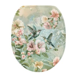 Wiryuouvt Green Hummingbird Toilet Seat Covers Pink Flower Toilet Covers Sets for Bathroom Oblong Toilet Seat Cover Toilet Seat Lid Covers for Bathroom Round Toilet Seat Cover
