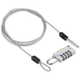 PATIKIL 1m Security Wire, 4-Digit Dial Lock, Cable Lock with Double Loop, Anti-Theft Rope, Padlock, Cable, for Suitcase, Theft Prevention, Silver