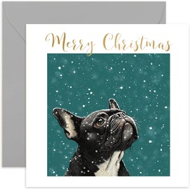 Black French Bulldog Christmas Card for Men and Women - Xmas Gifs for Pet Owner from Dog - Beautiful Festive Artwork - Keepsake Present for Husband Wife Mum Dad - Blank Inside with Envelope