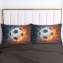 YASMENG Football Bed Linen 135 x 200 cm Boys Flame Water Orange Football Bed Linen Soft Microfibre Football Bed Linen 2-Piece for Teenagers Gifts with Zip and 80 x 80 cm Pillowcase