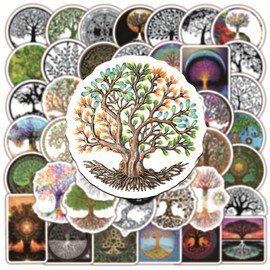 Tree of Life Stickers, Pack of 50 Trendy Tree of Life Totem Stickers for Water Bottle, Laptop, Scrapbook, Skateboard, Motorcycle, Car, Bicycle, Luggage, Waterproof Vinyl Graffiti Stickers for Adults