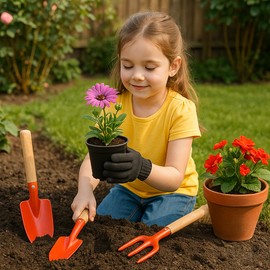 KEWUF Children's Sand Shovel, Garden Tool Set for Children, Fork, Shovel and Spade Made of Robust Metal and Wood, Perfect for Gardening, Beach and Sandpit, Set of 3