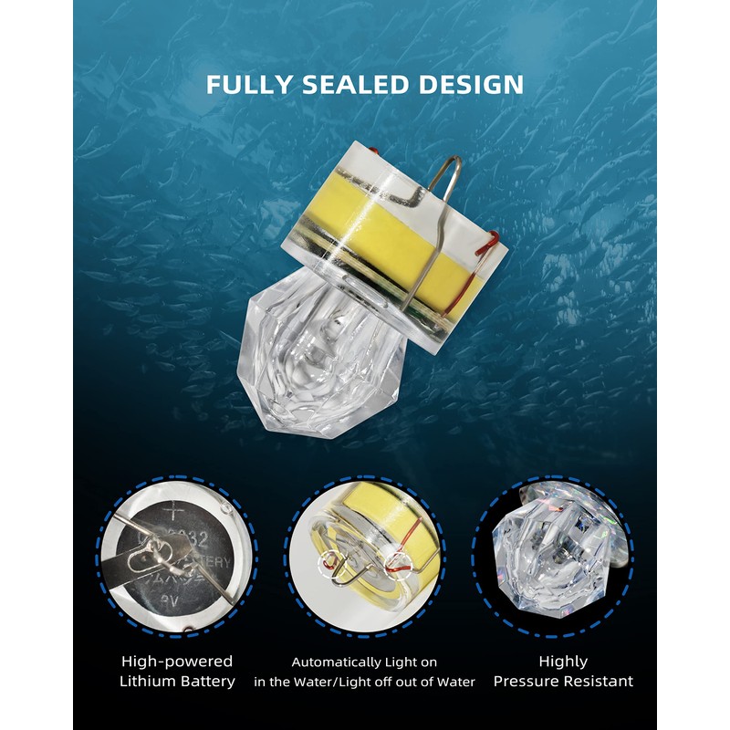 BLUEWING 5 Pack Diamond Fishing Lights LED Deep Drop Underwater