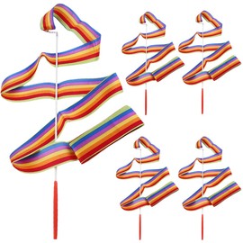ZAMXHUG Rainbow Decoration - 5 Pieces Rainbow Gymnastics Band Dance Band Swing Band with Rod Children Girls Carnival Circus Toy for Children Outdoor Gifts Children's Birthday Party Bags