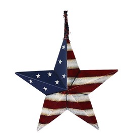 Dimensional Metal Antique Barn Star Rustic Country Primitive Wall Décor,3D Barn Star Indoor Outdoor 4th July Wall Decoration,16.5 inch (American Flag Star)