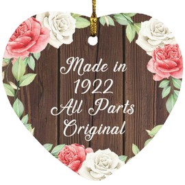 Designsify Christmas Tree Decoration, 102nd Birthday Made in 1922 All Parts Original, Heart Ornament A, Gifts for Anniversary Valentines Mom Mothers Fathers Day Party, to Men Women Him Her