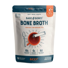 Bare Bones Bone Broth Instant Powdered Beverage Mix, Beef, 10g Protein, Keto & Paleo Friendly, 15g Sticks, Pack of 12 Servings