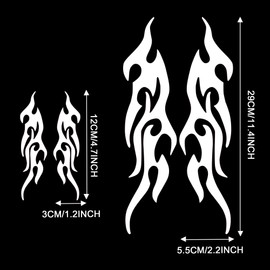TOMALL Pack of 4 12 cm + 29 cm Flame Reflective Stickers for Car Racing Sports Stripes Sticker for Golf Cart Vinyl Waterproof DIY for Body Truck SUV Off-Road Vehicle Skateboard (White)