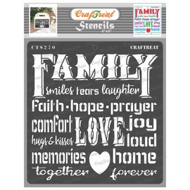CrafTreat Family Stencils for Painting on Wood, Canvas, Paper, Fabric, Floor, Wall and Tile - Family - 6x6 Inches - Reusable DIY Art and Craft Stencils - Stencil Quotes for Painting on Wood
