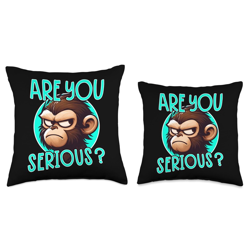 Are You Serious Grumpy Funny Monkey Meme Humor Throw Pillow