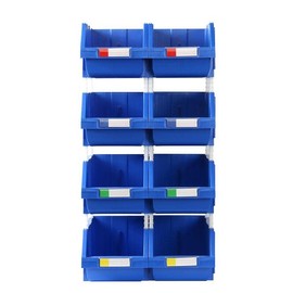 DJC Supply Heavy duty thermoplastic storage bin organizer, Stackable, Hangable, Side-connect (BLUE (8 PACK), LARGE V2 8.4" X 14.5" X 6.9")