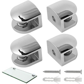 4 PCS Zinc Alloy Glass Shelf Brackets, Adjustable Wall Mounted Shelf Supports Adaptive 6-8MM Thickness Glass, Perfect for Kitchen, Bathroom, Office, Hotel, Shop (4Pcs Silver)