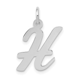 GlittersandGold 14k White Gold Medium Script Letter H Initial Charm Bracelet Necklace