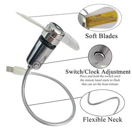 Small USB Fan with Real Time Clock and Temperature Display, SAYTAY Personal Portable USB Clock Fan, As Decoration Or Holiday Gift for Home & Office(Temperature)