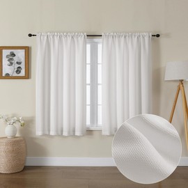 Lecloud Cortinas de Cocina Bessie Color Marfil de 45 Pulgadas de Largo, 2 Piezas, Cortinas Cortas rústicas Que filtran la luz, Cortinas de Tejido de Lino sintético Amarillento para baño en sótano (c