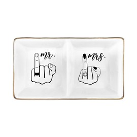Future Mr. & Mrs. Hand Ring Holder Jewelry Dish - Elegant Finger Ceramic Ring Holder for Engagement, Wedding, and Bridal Shower Gifts - Honeymoon Keepsake Newlyweds, and Bride-to-Be