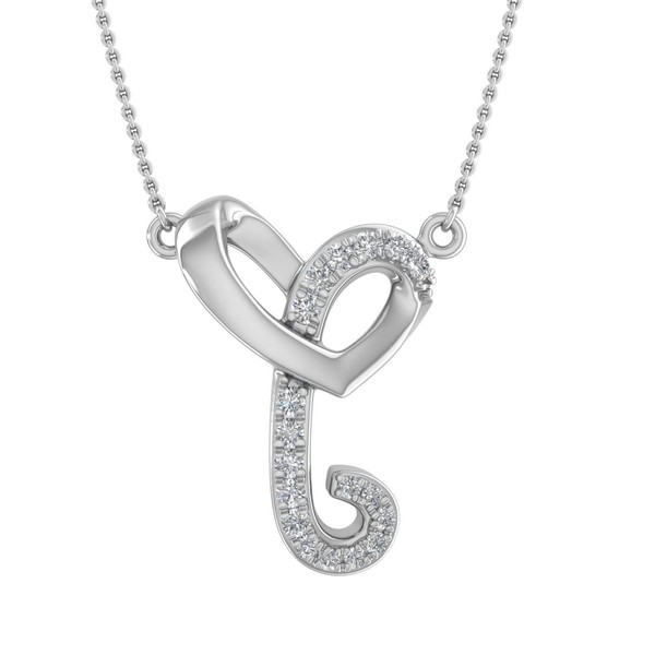 FINEROCK 0.12 ctw Diamond Heart Initial C Letter Pendant Necklace