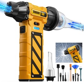 Kocyare Compressed Air Duster,Infinitely Variable Speed，130000RPM Electric Jet Dry Blower with Safety Hammer,Cordless Rechargeable Air Duster for Cleaning PCs/Keyboards/Car Washing (Yellow)