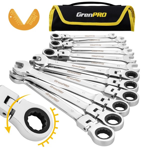 GRENPRO 13 Piece Flex Head Ratcheting Wrench Set Metric And