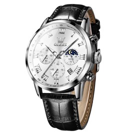 OLEVS Men's Watches Lightweight Leather Watch Men Waterproof Men Analog Quartz Lightweight Wrist Watch Brown Date Day Chronograph, G5529HP-BB, 24 cm, Classic