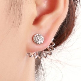 YienDoo Boho Lotus Drop Dangle Earrings Jackets Vintage Rhinestone Dot Studs Lotus Earrings Silver Front Back Flower Earrings Statement Earrings Jewelry for Women and Girls