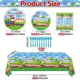 162Pcs Train 2nd Birthday Decorations, Including Paper Plates Napkins Forks Tablecloth Chugga Chugga Two Two Birthday Party Decorations for Boys Transportation Party Supplies, Serve 40