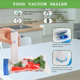 Handheld Vacuum Sealer,Uthvouxy Vacuum Sealer for Food Preservation and Storage,Mini Sealer with 5 Reusable Vacuum Bags,Portable & Rechargeable, Easy to Operate with One Hand