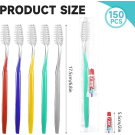 150 Pack Disposable Toothbrushes with Toothpaste, Travel Soft Bristles Toothbrushes Bulk Individually Wrapped for Hotel Guest Travel Home, 5 Colors
