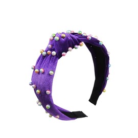 SMYAXUNW Women's gold velvet beaded colorful pearl hairband non-slip elastic wide hair knot hairband fashionable hair accessories for women and girls