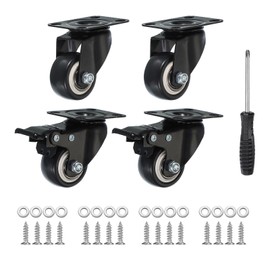 PATIKIL 1.5" Swivel Caster Wheels, 4 Pack Silent Plate Casters Load Capacity 396Lbs with Mounting Tools for Furniture Cart Trolley 360° Rolling, Black (2 with Brake, 2 Without Brake)