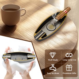 CLZOONG Outdoor Cigar Ashtray, Resin Ashtray, Portable Cigar Ashtray with 2 Holders For Home, Patio, Travel Use (Black)