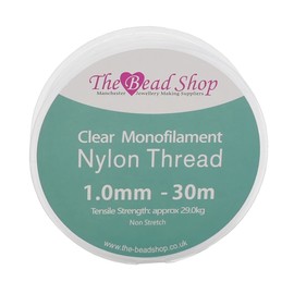Clear Nylon Thread 1mm - Invisible String for Hanging Decorations, Sewing & Jewellery Making - Strong Non-Stretch Beading Thread & Nylon String, Clear Fishing Wire - Heavy-Duty Monofilament 30m Spool